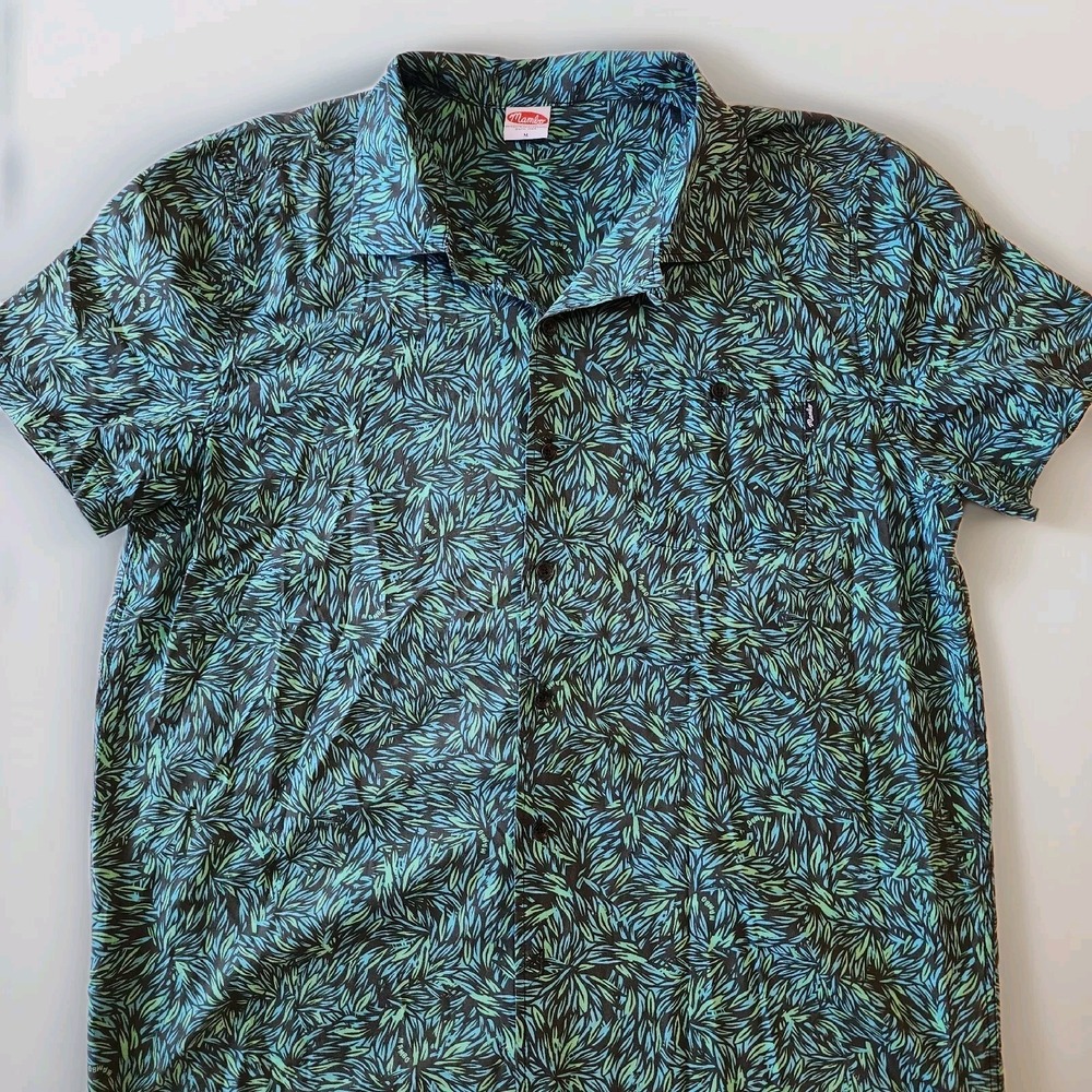 Mambo Hawaiian Camp Shirt Mens M Australia Green Blqck Tropical Floral Beach